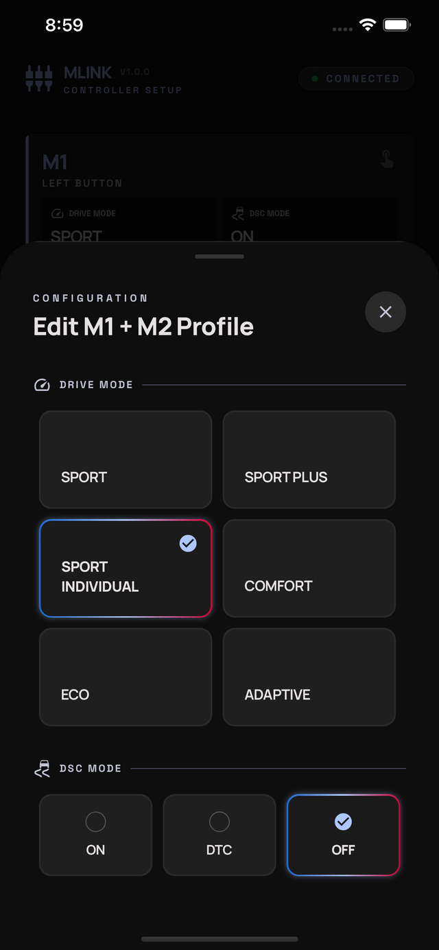 MLink Setup app — mode picker